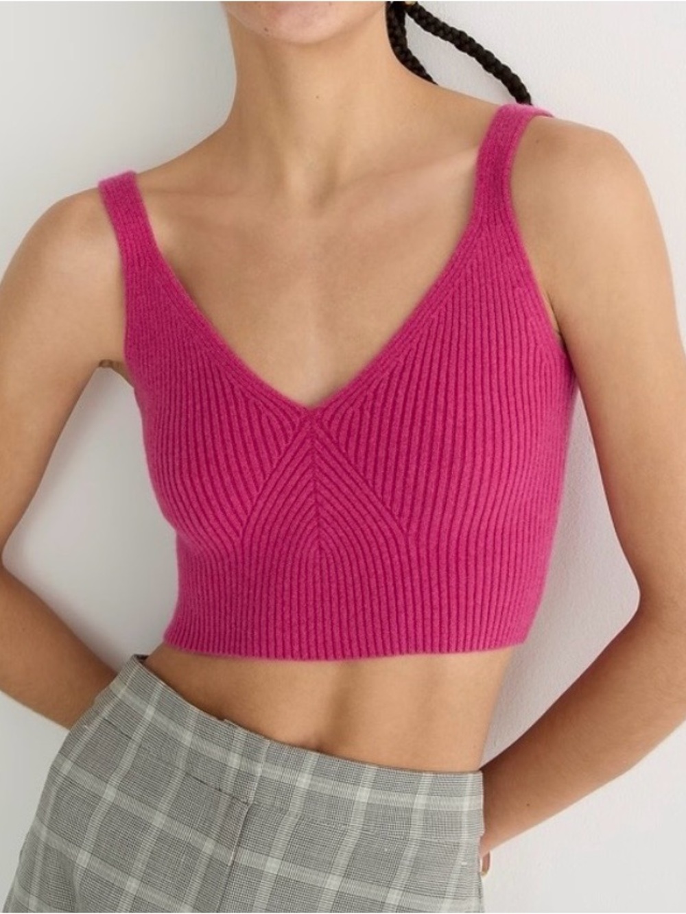 J. Crew Pink Cashmere Blend Preppy Ribbed Luxury Cropped Tank Top Sweater L